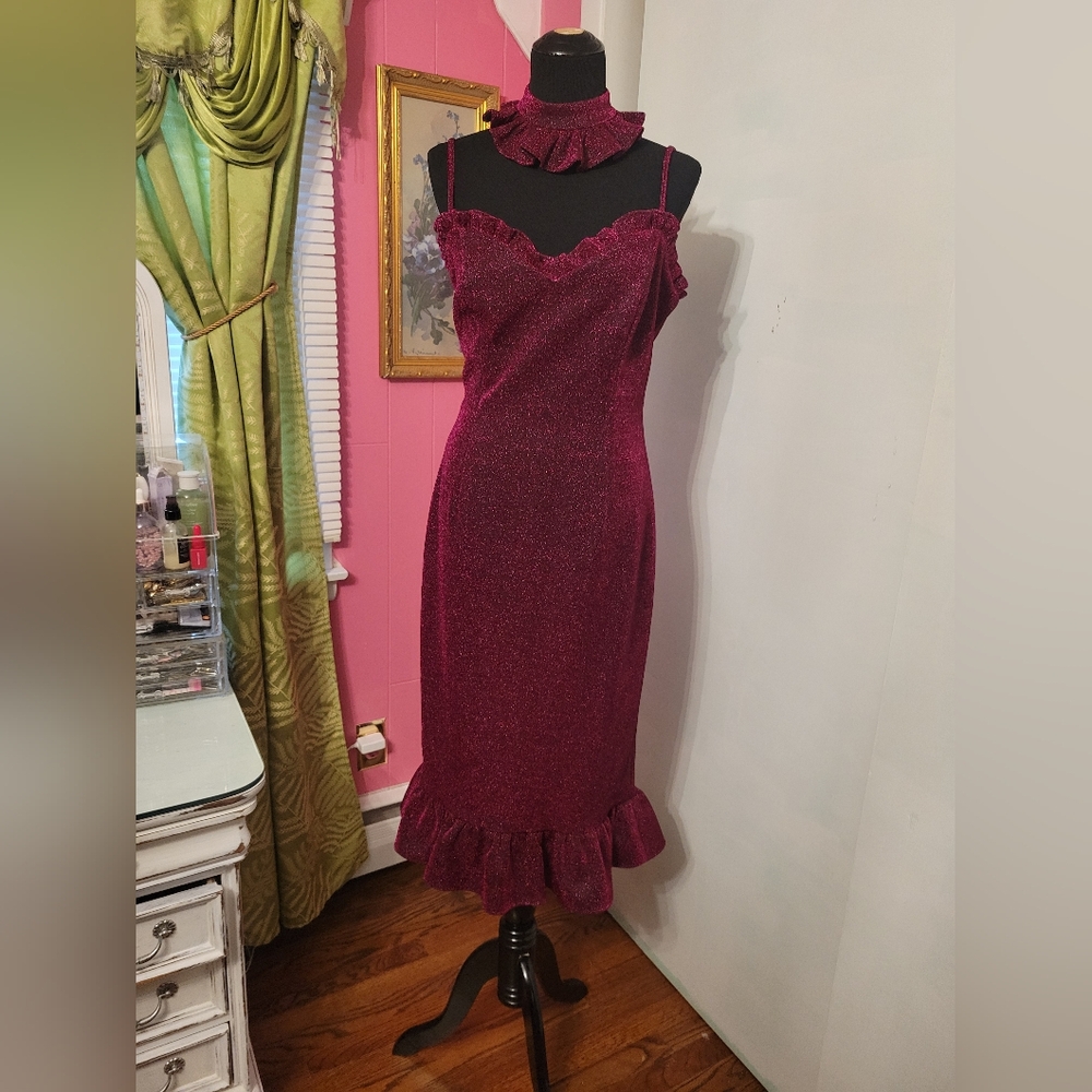 Sparkling Magenta Ruffle Dress. Beetlejuice